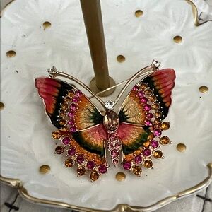 Napier Butterfly Brooch in Pink, Gold and Green